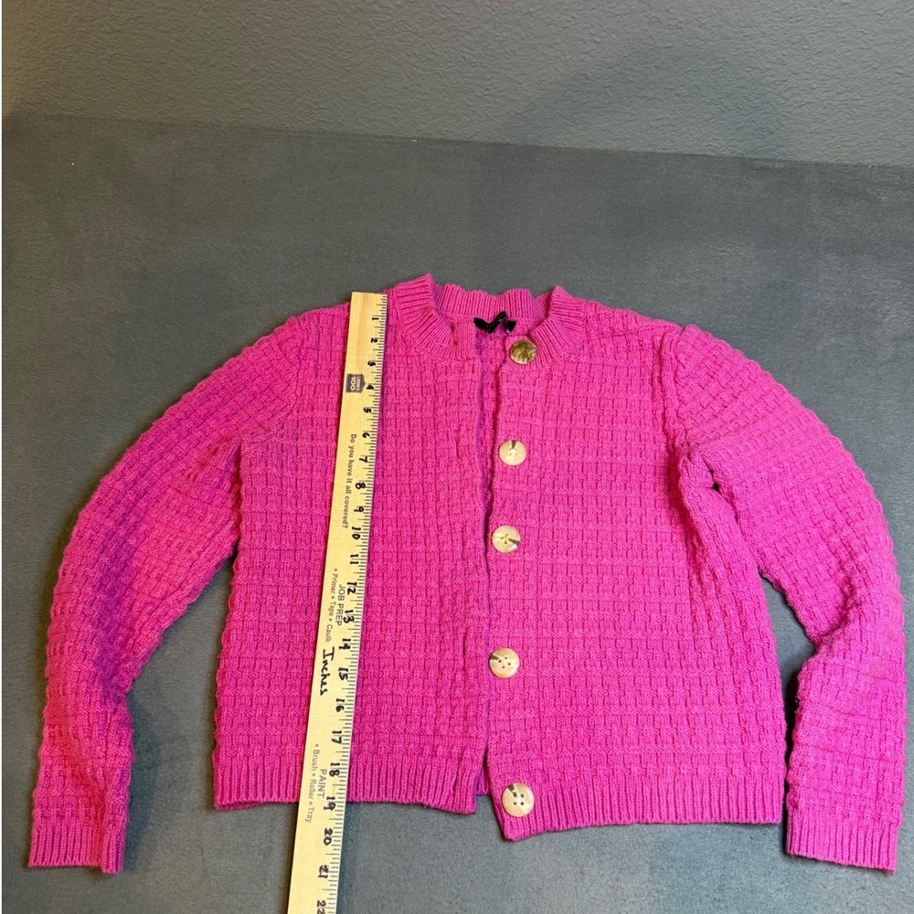 Ann Taylor Hot Pink waffle Knit Cardigan  button front  Grandmacore Cottage L - Picture 12 of 13